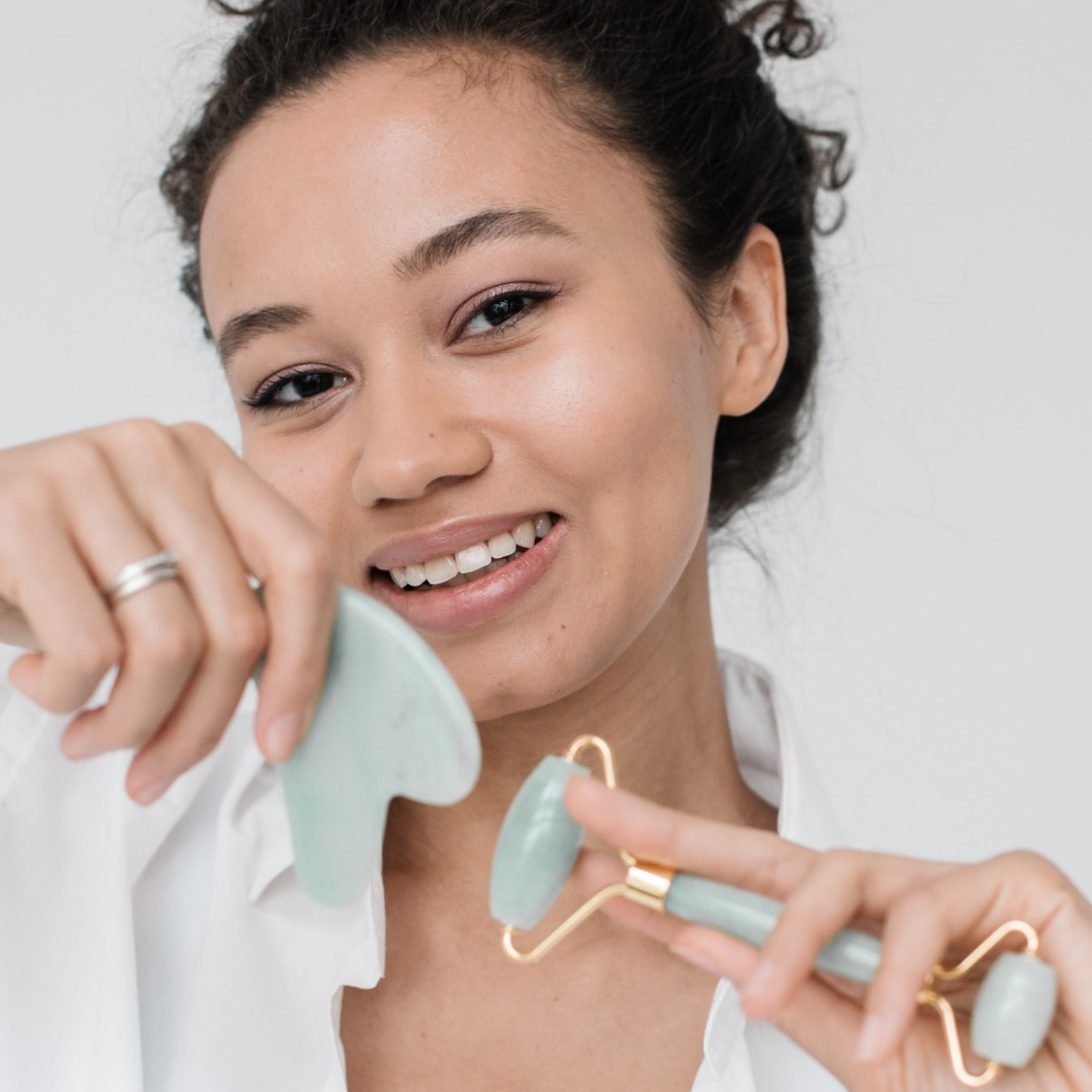 Facial tools using Caithy Organics skincare 